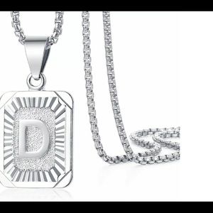 White Gold Filled Letter D Pendant 20” Necklace